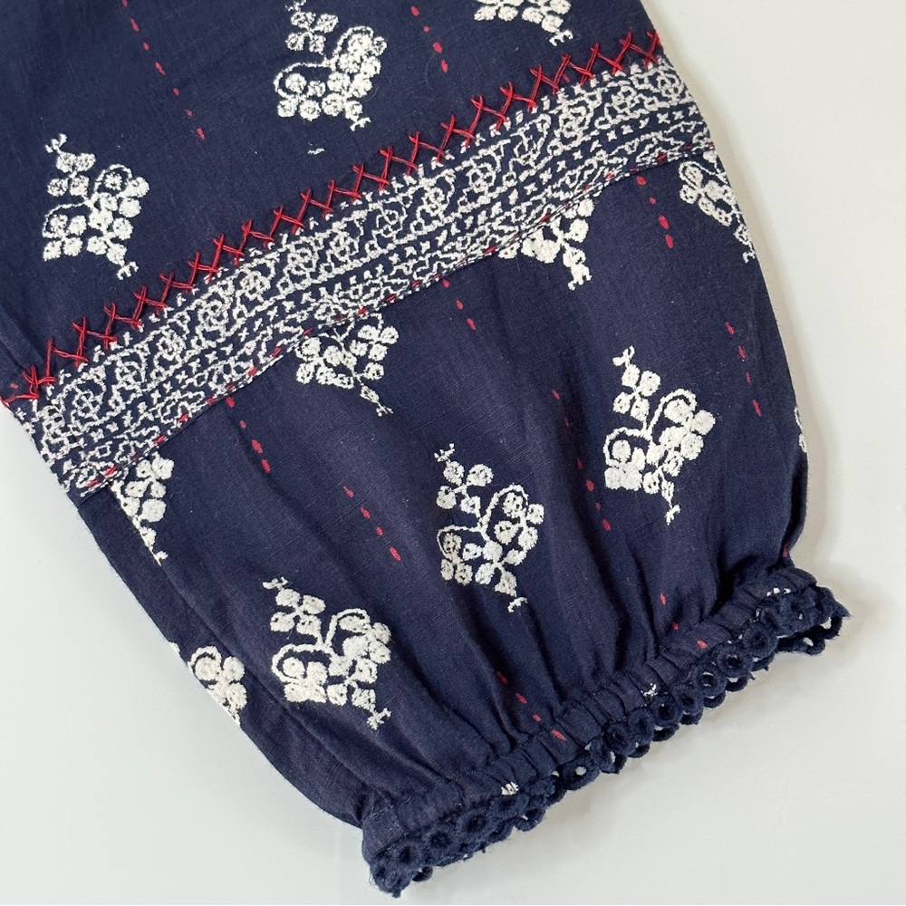 Lucky Brand Boho Navy Cotton Blouse M - Picture 3 of 8